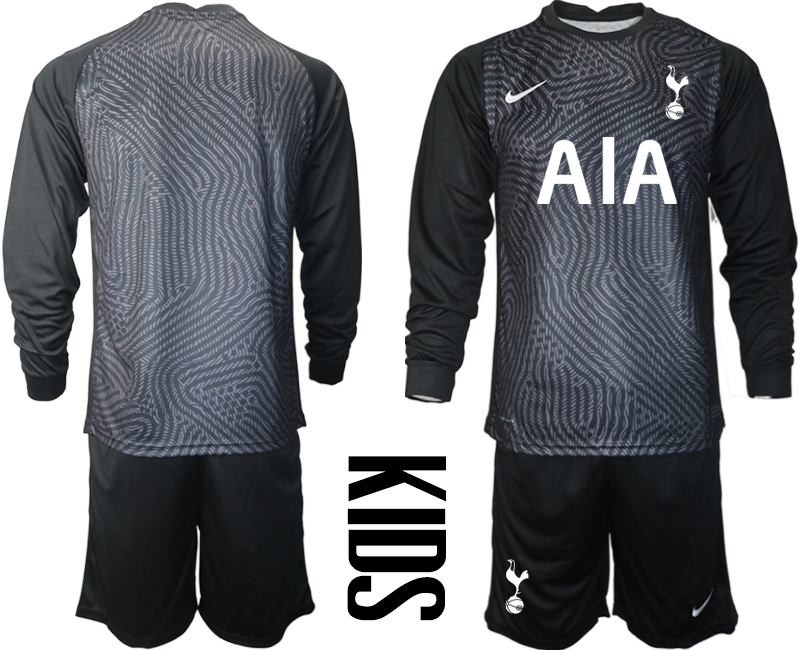 2021 Tottenham Hotspur black youth long sleeve goalkeeper soccer jerseys->tottenham jersey->Soccer Club Jersey